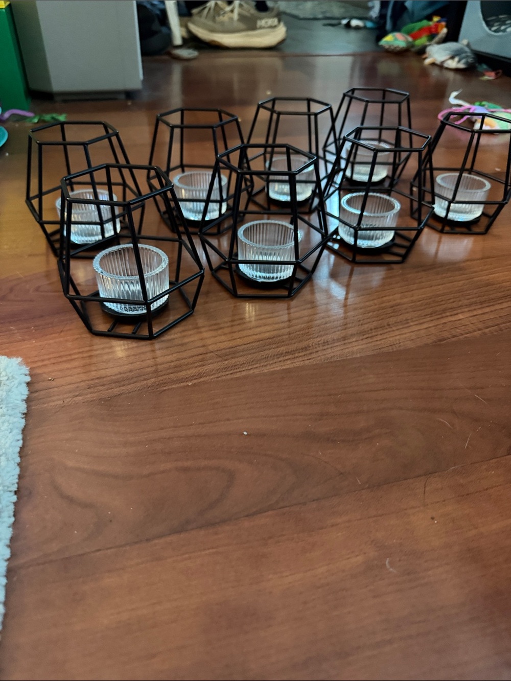 Black Metal & Glass Geometric Votive Holders  - Set of 8